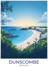 Dunscombe Bermuda Travel Poster Flat Illustration Print Decor Gift Canvas Wall Art Gift