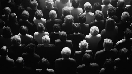 Obraz premium Monochrome view of a crowded audience from behind