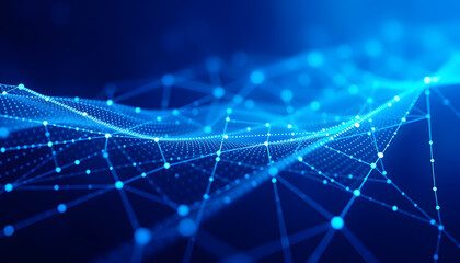 Obraz premium Blue abstract background digital line and dots connect, Technology network connections abstract background concept, 3d rendering, photo, with white tones