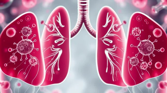 Illustration of human lungs contaminated virus in futuristic background