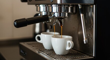 Coffee beans table cup on restaurent coffee machine splash smoke Cappuccino art