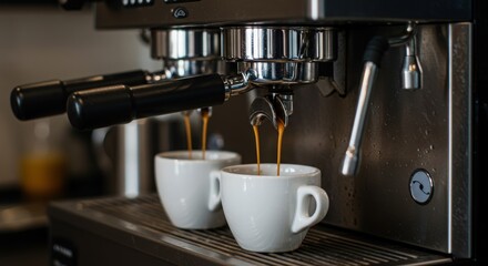 Coffee beans table cup on restaurent coffee machine splash smoke Cappuccino art
