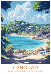 Canouan Saint vincent and the grenadines Travel Poster Flat Illustration Print Decor Gift Canvas Wall Art Gift