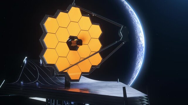 The James Webb space telescope on the background of a planet. The concept of space research