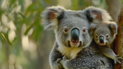 Obraz premium Koala family nestled in lush green surroundings