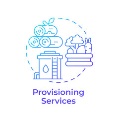 Provisioning service blue gradient concept icon. Ecosystem service. Natural resources like timber, water and crops. Round shape line illustration. Abstract idea. Graphic design. Easy to use in article