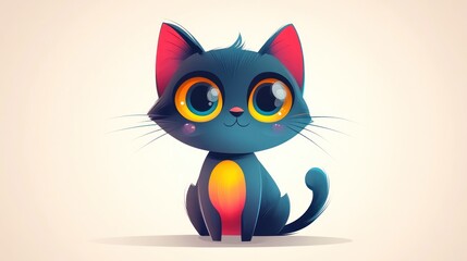 Fototapeta premium Cute cartoon kitten with big eyes and vibrant colors.