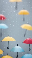 Obraz premium Colorful umbrellas. Cool rain umbrellas for beach cover background. Blue, Red, Yellow umbrellas. Summer umbrella Rain protection cute cover from shower and autumn weather