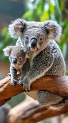 Fototapeta premium Baby koala cradled safely by loving mother