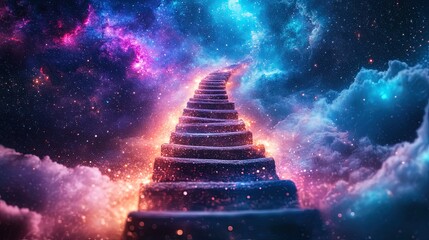 A ladder made of glittering stars leading upward through a dreamy cosmic expanse