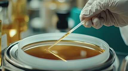 Dipstick with clean golden oil being checked for proper level