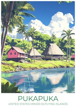 Pukapuka United states minor outlying islands Travel Poster Flat Illustration Print Decor Gift Canvas Wall Art Gift