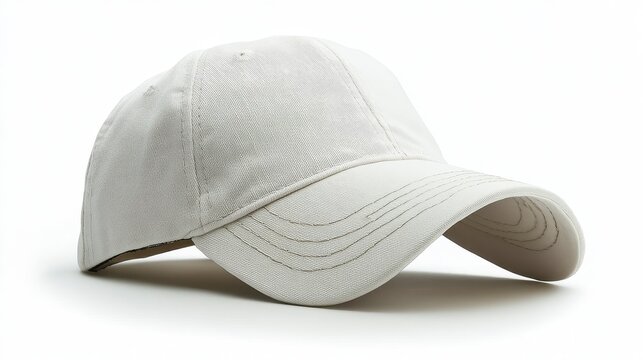 Plain white baseball cap isolated on white background.