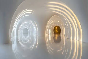 Obraz premium Radiant Serenity: Modern White Architecture Interior with Glowing Arches