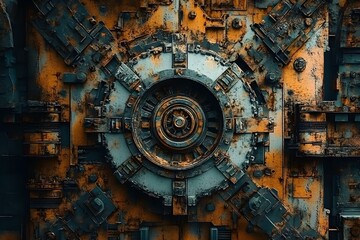 Obraz premium Timeless Mechanics: Rusty Intricate Steampunk-Style Machinery Detail with Gears
