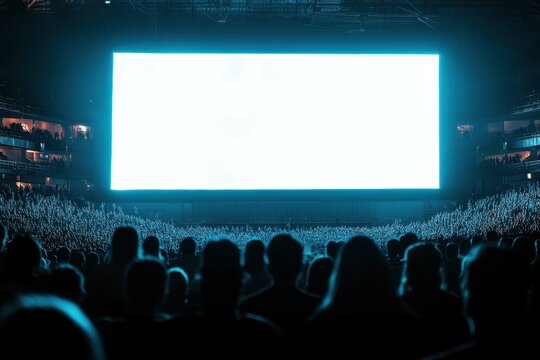 Excitement fills the arena as thousands gather for a large screen event in the heart of the city at night