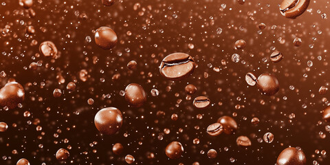 Floating Coffee Beans on Brown Background
