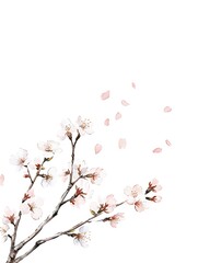 Naklejka premium Beautiful Cherry Blossom Tree Branch with Falling Petals on a White Background