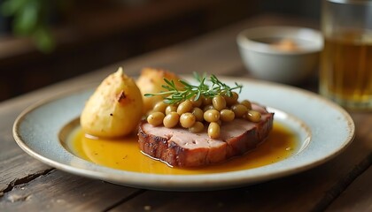 Delicious Roast with Potatoes and Beans