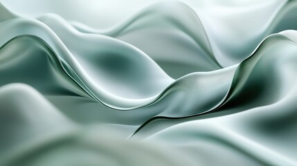 Mesmerizing soft green silk folds creating gentle ripples and flowing curves for a luxurious and tranquil visual effect