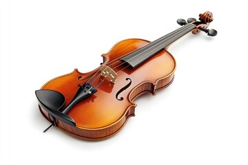 Fototapeta premium A Polished Violin Rests on a White Background