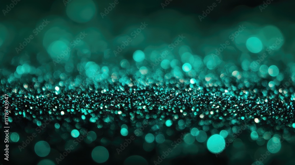 Poster serene green glittering background with soft shimmering bokeh effect for elegant and calming design 
