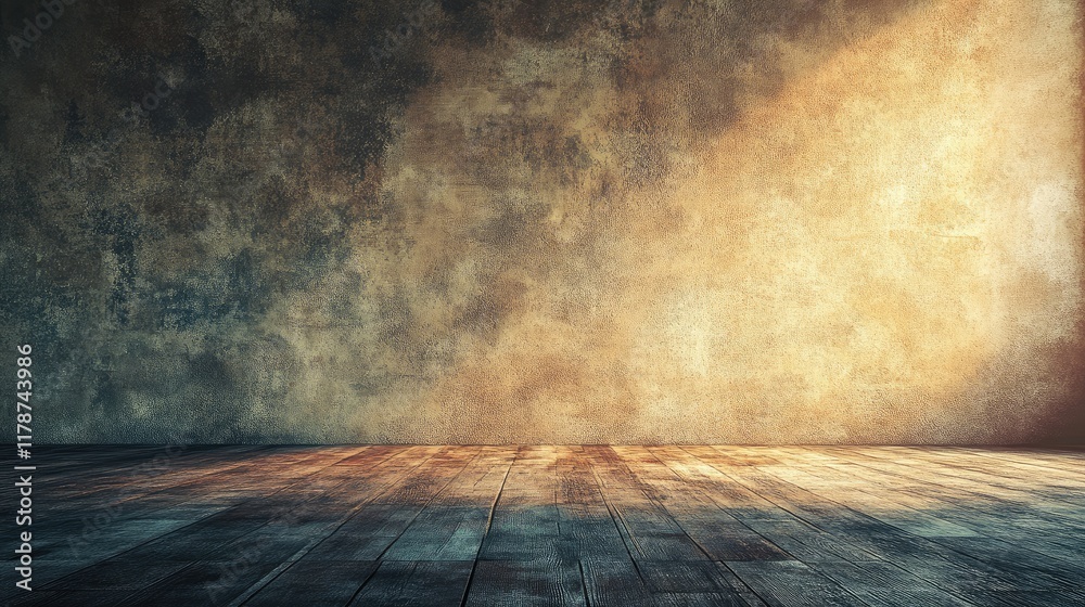  textured wall and wooden floor with soft shadows and light creating an atmospheric effect ideal for 