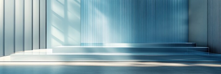Obraz premium Geometric glass podiums with transparent surfaces and clean lines, perfect for luxury product displays