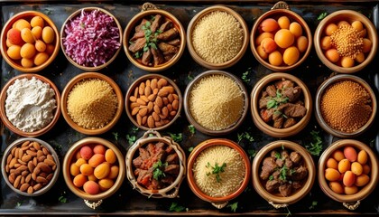 Colorful Moroccan Tagine Bowl with Various Toppings and Ingredients for Culinary Delight