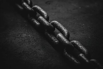 Detailed close-up of an aged metal chain on a dark surface showcasing texture and wear
