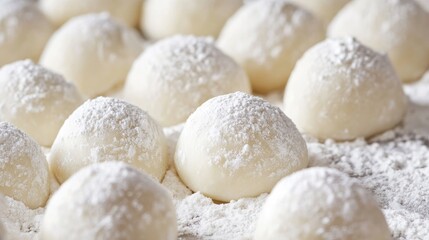 Delicious Sweet Dough Balls Dusting with Powdered Sugar on a Floury Surface for Exquisite Dessert Presentation