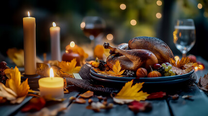 Obraz premium Time-Lapse of Thanksgiving Feast Setup