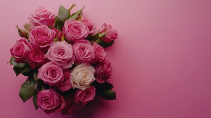 Elegant pink rose bouquet with gift box and card on pastel background Perfect for floral presentations and special occasions