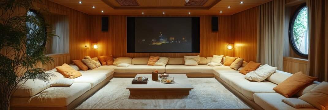 A private KTV karaoke room featuring a U-shaped sofa, coffee tables, and stylish interiors