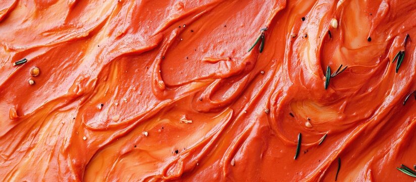 Spicy tomato cream sauce texture with cardamom and rosemary ideal for pasta dishes mockup with empty space for customization