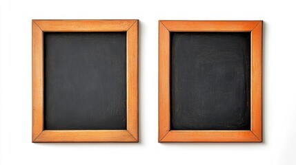Set of Two Wooden Framed Black Chalkboards with Orange Frames Isolated on White Background for School or Educational Themes