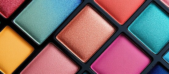 Fototapeta premium Colorful Eyeshadow Palette with Empty Space for Custom Text Ideal for Beauty and Makeup Advertising