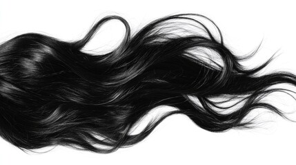 Luxurious long wavy jet black hair texture isolated on white background beauty hairstyling concept for hair products and fashion industry