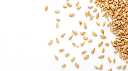 Corn Kernels Spilled on White Surface with Copy Space for Food and Agriculture Concepts