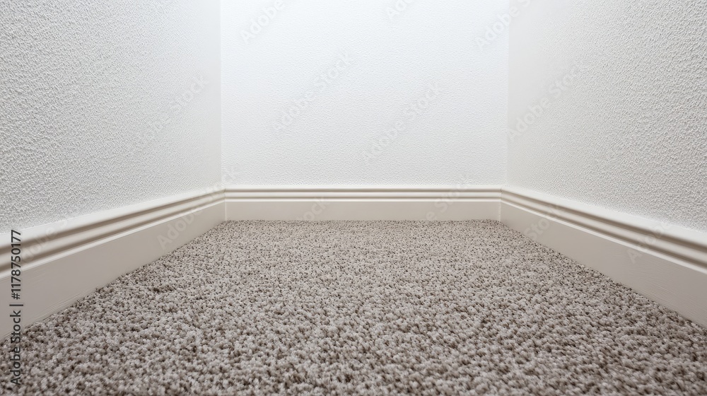 Poster corner of a whitewashed room featuring a carpet and ample empty copyspace for text or design applica