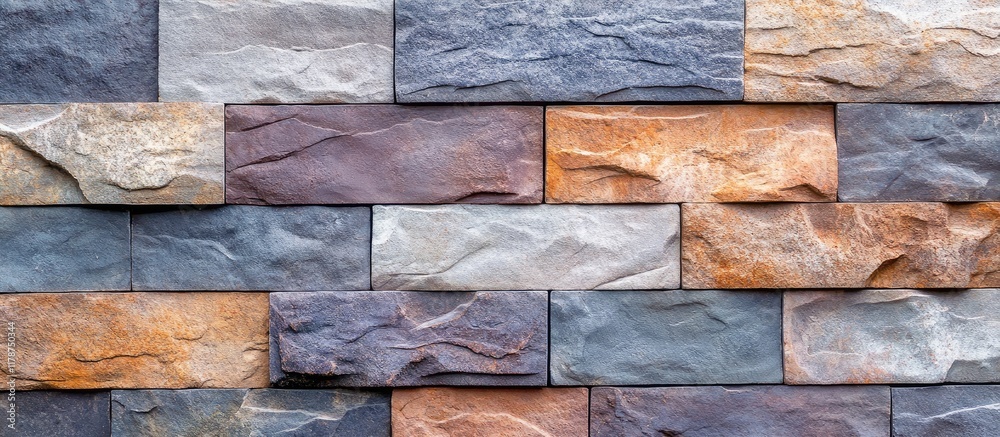 Poster worn textured stone block wall with varied colors and patterns featuring an empty area ideal for tex