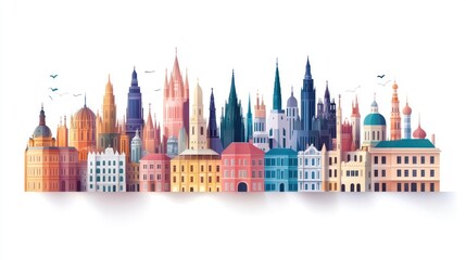 Fototapeta premium Colorful cityscape skyline illustration.