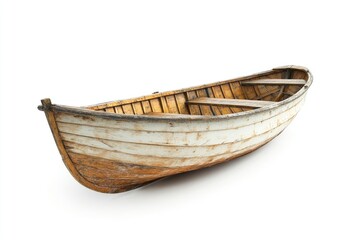 Weathered Wooden Rowboat Isolated on White Background