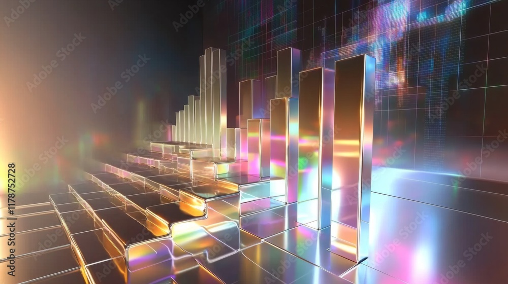 Aufkleber A D bar chart with metallic, gradient bars rising from a financial graph, showing growth and progress, with a modern digital interface in the background