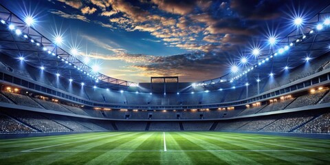 rendering of an American soccer stadium with lights on at night, American, soccer, stadium, sports, arena, football