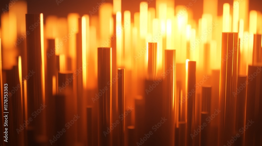Poster a d financial bar chart with sleek, glowing bars rising dramatically against a dark backdrop, with s