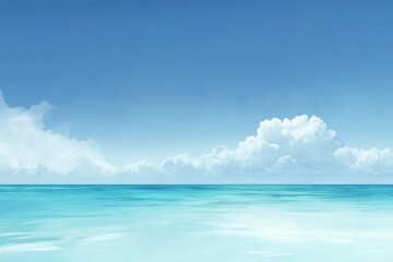 Obraz premium Bright blue ocean under a clear sky with soft clouds and calm water reflecting sunlight