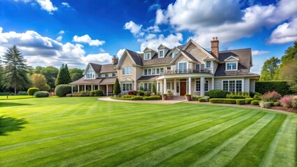 Fototapeta premium Large house with a sprawling lawn, house, home, estate, property, architecture, luxury, exterior, garden, grass