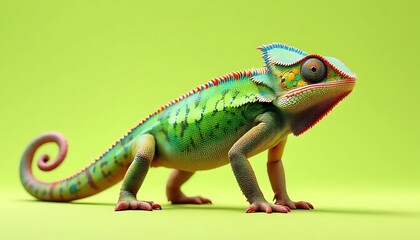 Obraz premium Vibrant Chameleon: A Colorful Reptile Portrait in Vivid Green
