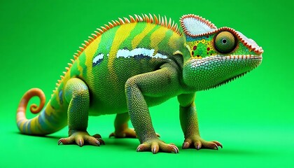 Obraz premium Vibrant Chameleon: A Vivid Green Reptile Portrait